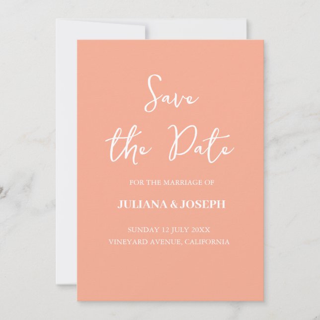 Reserve A Data Casamento com Tipografia de Peach Script Casual (Frente)