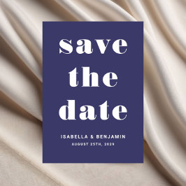Reserve A Data Casamento com Tipografia Moderna Azul Marinho