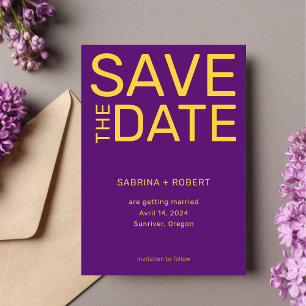 Reserve A Data Casamento com Tipografia na moda única roxa e amar