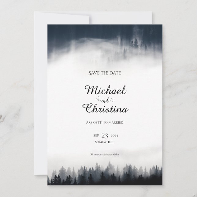 Reserve A Data Casamento com vegetação nebulosa mínima (Frente)