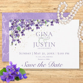 Reserve A Data Casamento com Violetas de Aquarela