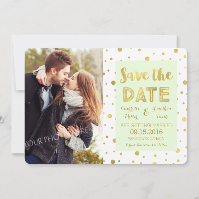 Reserve A Data Casamento Confetes Dourados Foto Save the Date (Frente)