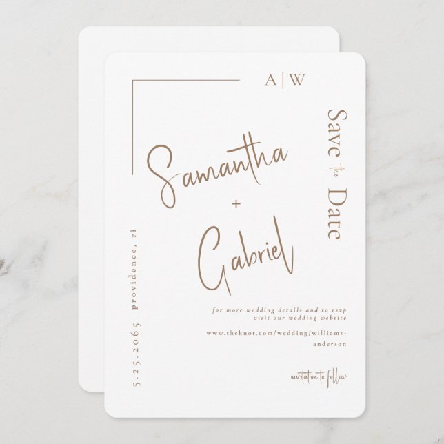 Reserve A Data Casamento Contemporâneo Branco Salvar a Data (Frente/Verso)