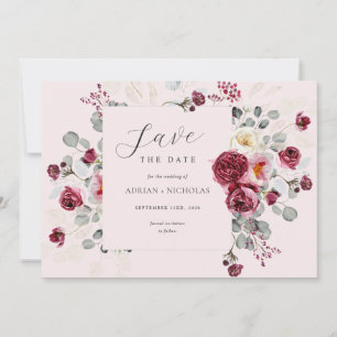Reserve A Data Casamento Cor-de-rosa Blush & Burgundy Frame Flora