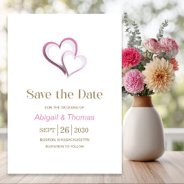 Reserve A Data Casamento Corações Modernos Rosa e Branco