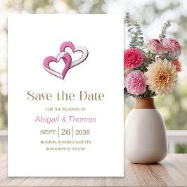Reserve A Data Casamento Corações Rosa e Branco