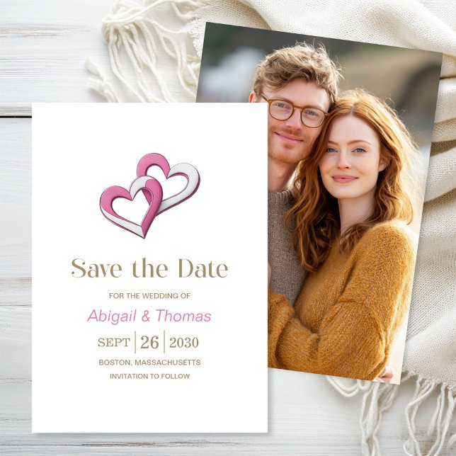 Reserve A Data Casamento Corações Rosa e Branco (Criador carregado)