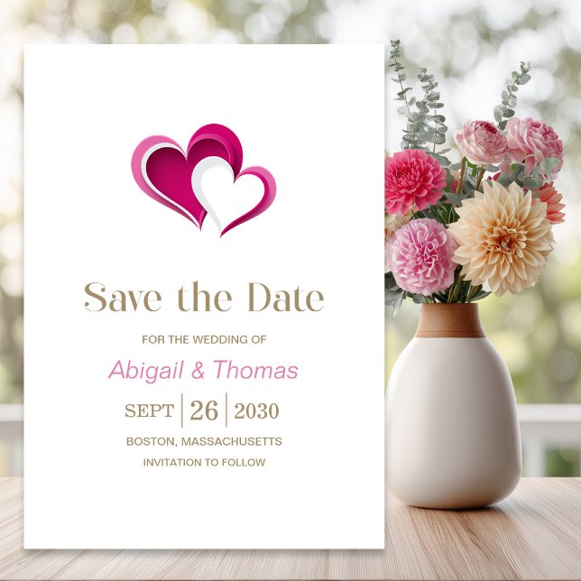 Reserve A Data Casamento Corações Rosa Elegantes (Criador carregado)