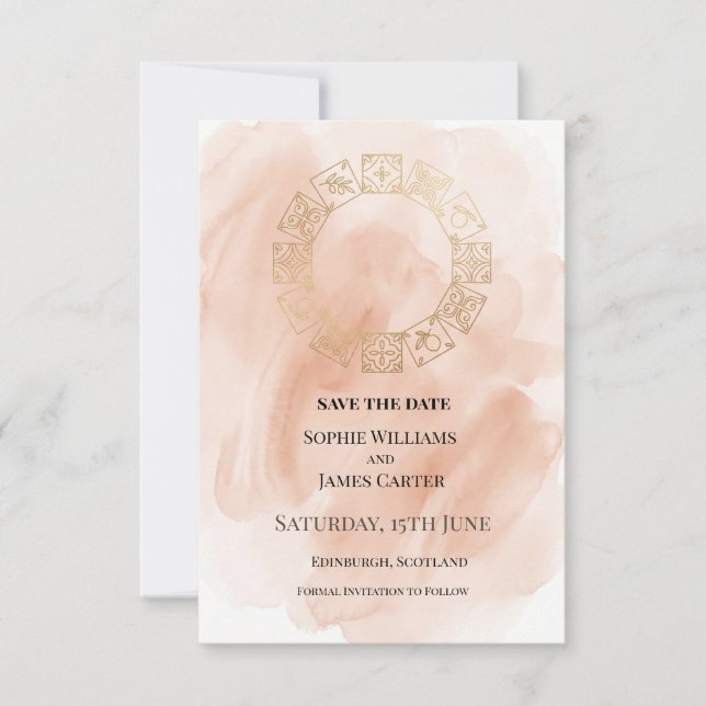 Reserve A Data Casamento Coroa de Dourado Rosado (Frente)