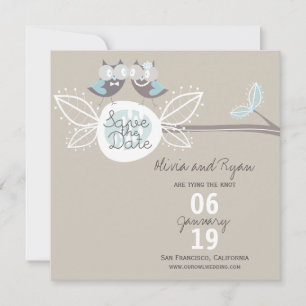 Reserve A Data Casamento Corujas Fofas No Galho Foto Salvar A Dat