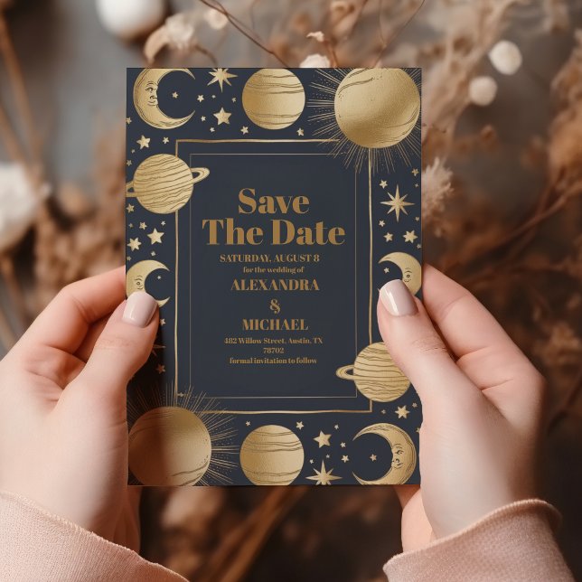 Reserve A Data Casamento Crescente Dourado da Marinha Celestial (Criador carregado)