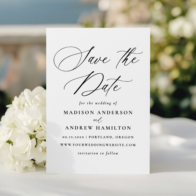 Reserve A Data Casamento da Caligrafia Negra Moderna Elegante (Criador carregado)