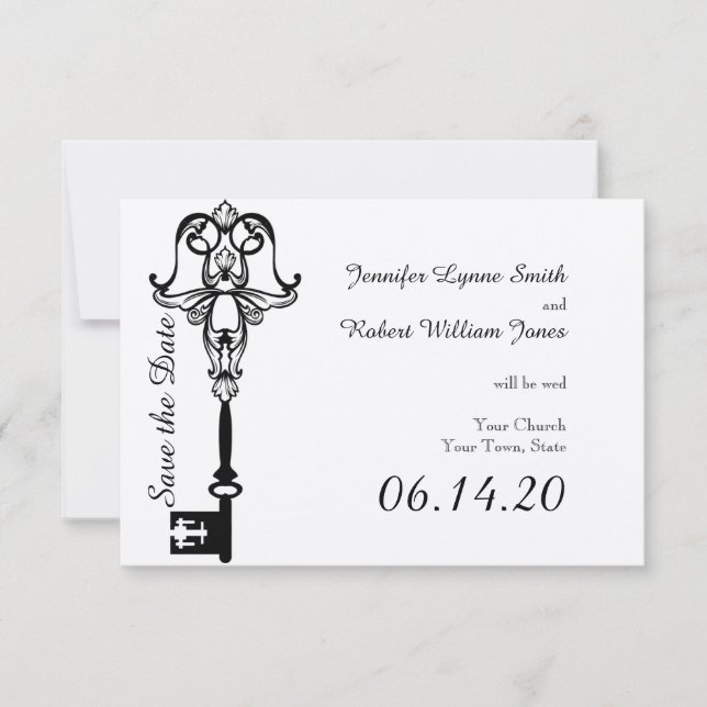 Reserve A Data Casamento da Chave Negra e Branca Salvar a Data (Frente)