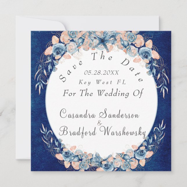 Reserve A Data Casamento da Flor de Aquarela de marinho Blush Bea (Frente)