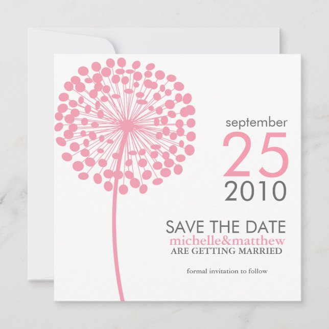 Reserve A Data Casamento Dandelion Rosa Salve a Data (Frente)