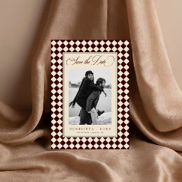 Reserve A Data Casamento de 2 Fotos Xadrez Pré-Money Antigo Vinta