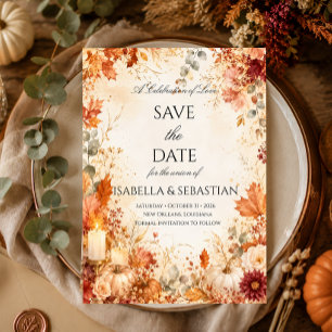 Reserve A Data Casamento de Abóbora Floral de Outono Elegante