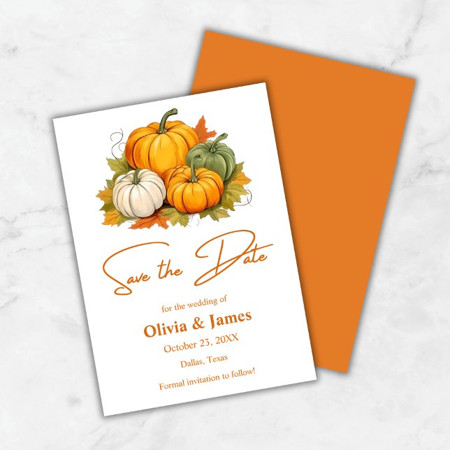 Reserve A Data Casamento de Abóbora Russo de outono (Fall in Love Autumn Rustic Pumpkin Wedding Save The Date Card )