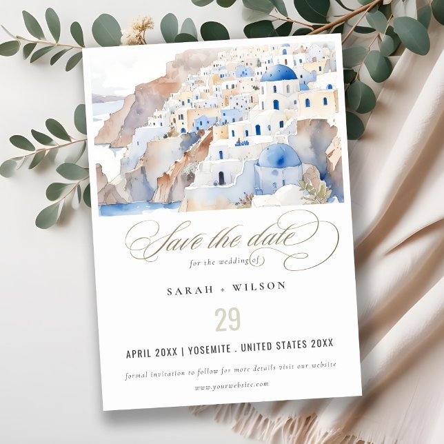 Reserve A Data Casamento de Aquarela com Grécia Chic Santorini (Criador carregado)
