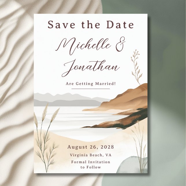 Reserve A Data Casamento de Aquarela de Praia Chic Costeira (Front - Coastal Chic Beach Watercolor Wedding Save The Date)