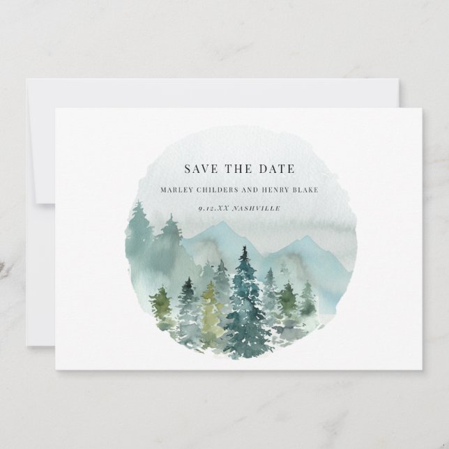 Reserve A Data Casamento de Aquarela Evergreen Save the Date  (Frente)