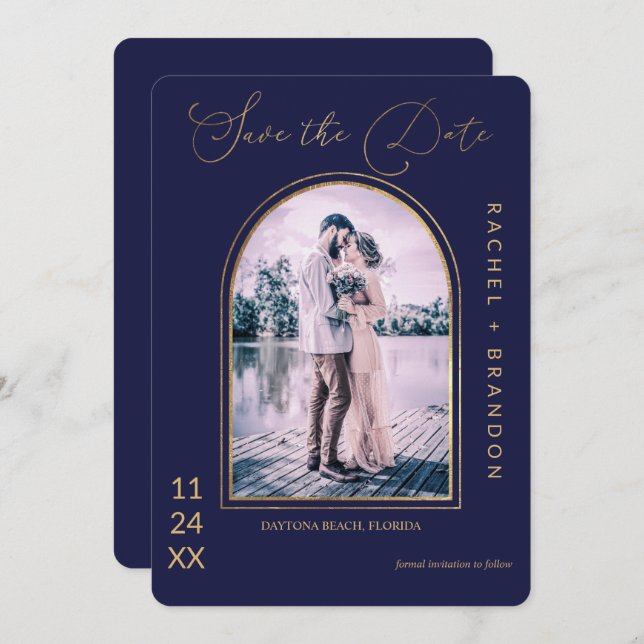 Reserve A Data Casamento de Arca Azul, Marinho Simples Moderno (Frente/Verso)