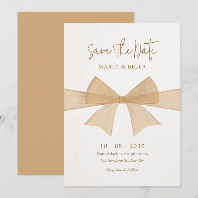 Reserve A Data Casamento de arco marrom bege suave (Frente/Verso)