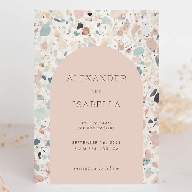 Reserve A Data Casamento de Arco Retroativo de Pastel Terrazzo Bl (Criador carregado)