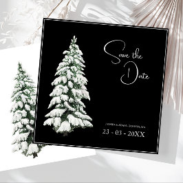 Reserve A Data Casamento de Árvore de Natal Elegante Preta e Neva