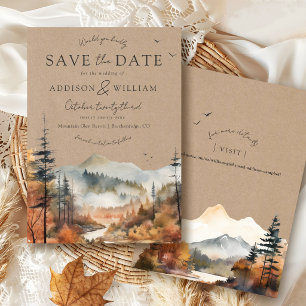 Reserve A Data Casamento de Árvore de Outono Montanhosa com Aquar