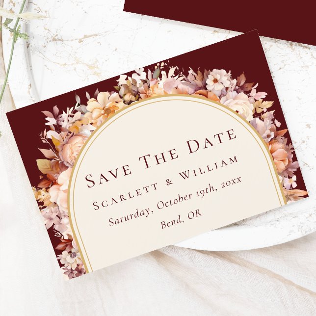 Reserve A Data Casamento de Autumn Floral Burgundy Cream Arch (Criador carregado)