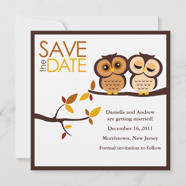 Reserve A Data Casamento de Autumn Themed Owls (Frente)