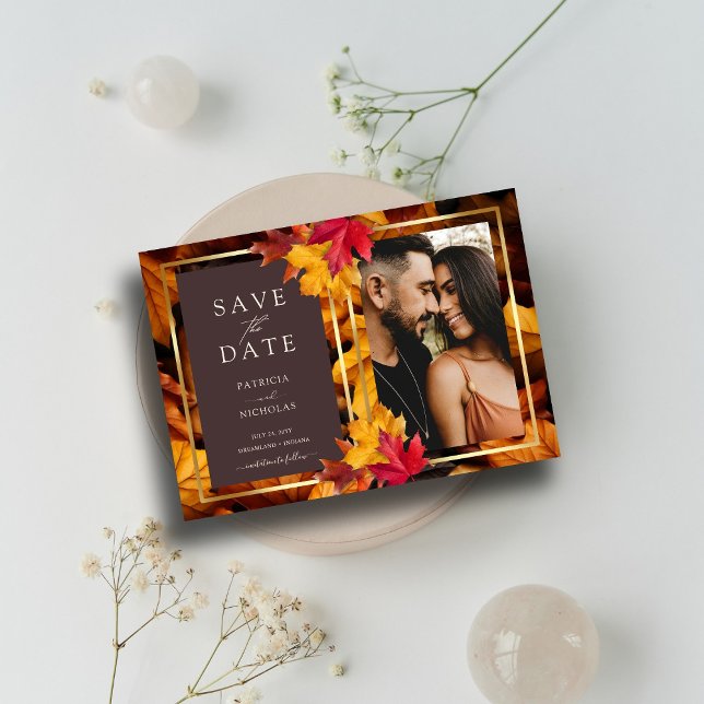 Reserve A Data Casamento de Autumn Woody Brown & Elegant Frame Ou (Criador carregado)
