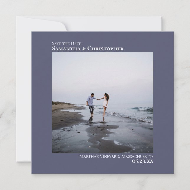 Reserve A Data Casamento de Azul de Aço com Foto Mínimo em Artéri (Frente)