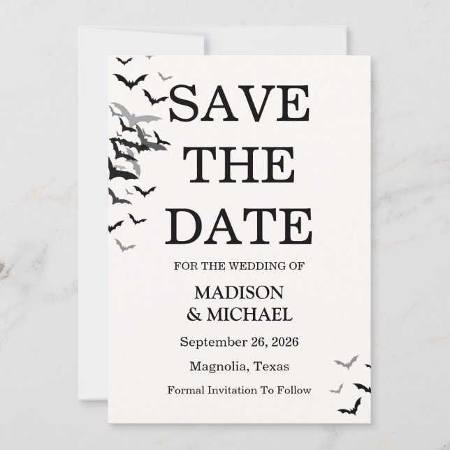 Reserve A Data Casamento de Bat Negro do Halloween (Frente)
