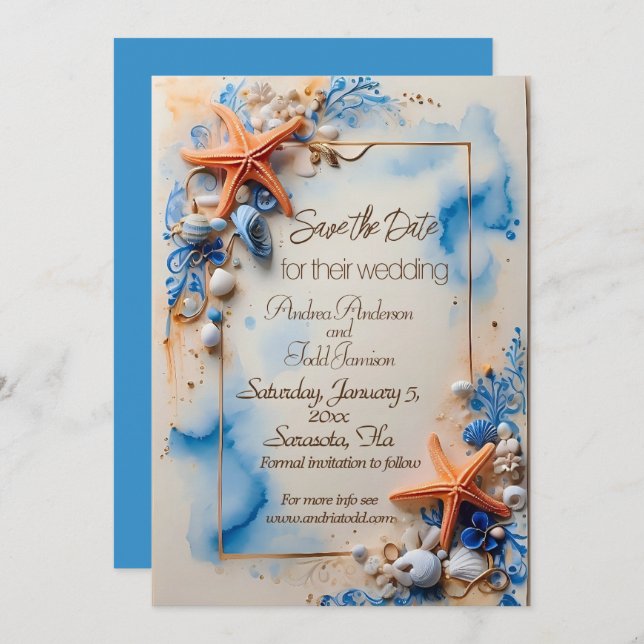 Reserve A Data Casamento de beachside azul de Cobalto (Frente/Verso)