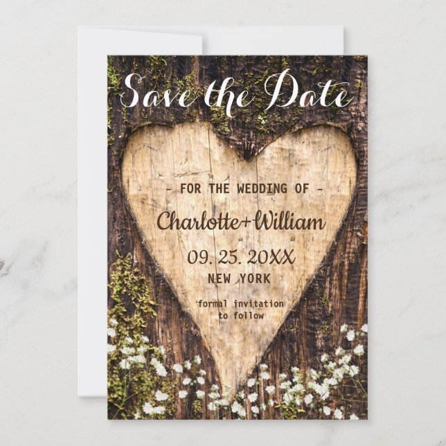 Reserve A Data Casamento De Bebê Do Coração Da Madeira Salva A Da (Frente)