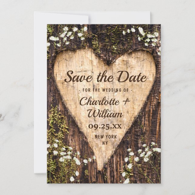 Reserve A Data Casamento De Bebê Do Coração Da Madeira Salva A Da (Frente)