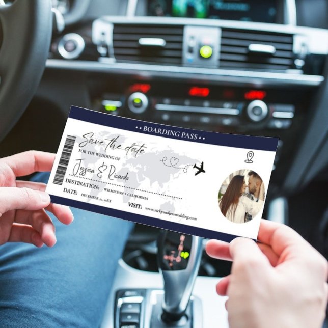 Reserve A Data Casamento de Bilhetes Azul de Embarque de marinho (Criador carregado)