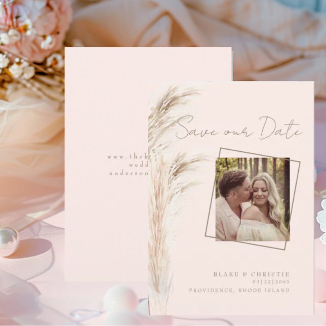 Reserve A Data Casamento de Blush de Foto do Casal Pampas Simples (Criador carregado)