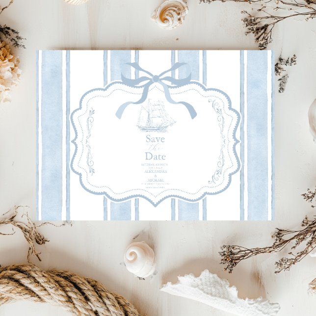 Reserve A Data Casamento de Boat com Stripes Brancas Marinhos Náu (Criador carregado)