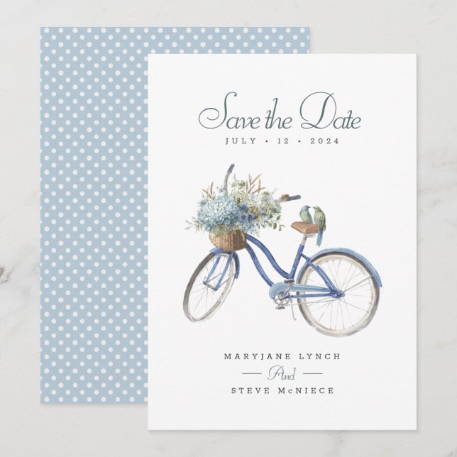 Reserve A Data Casamento de Boêmia Floral Bicicleta Azul (Frente/Verso)