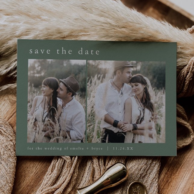 Reserve A Data Casamento de Boho da Floresta Moderna da Montanha  (EMELIA Mountain 2 Photo Modern Forest Boho Wedding Save The Date)
