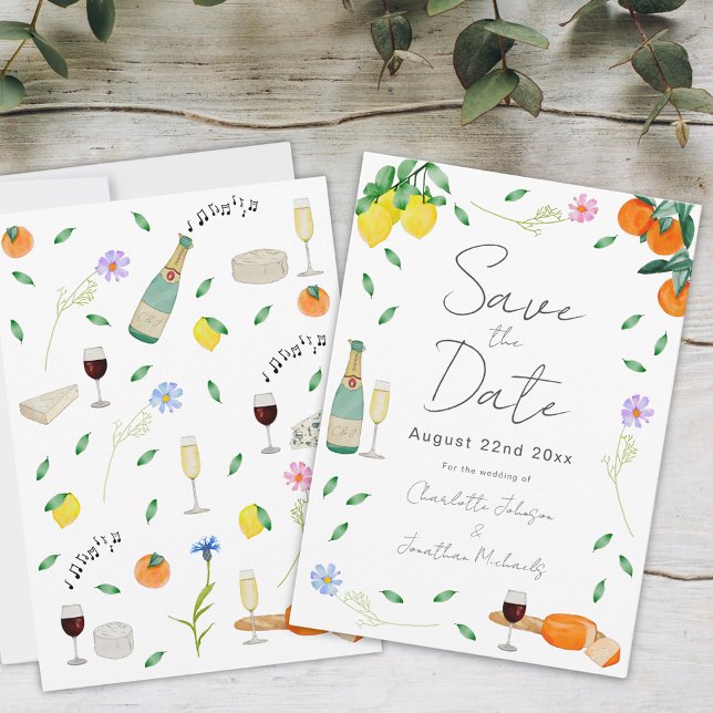 Reserve A Data Casamento de Boho de Verão de Citros Botânicos (Boho citrus watercolor wedding save the date invitation )