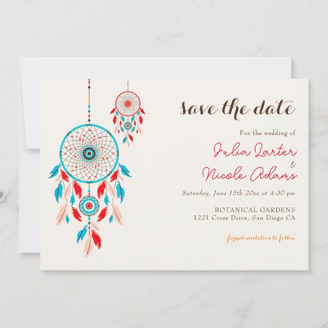 Reserve A Data Casamento de Boho Tribal com Dreamcatcher de penas (Frente)