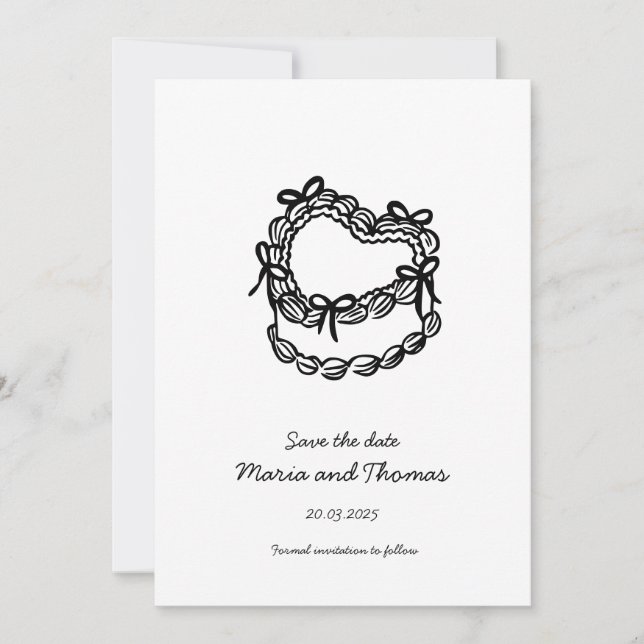 Reserve A Data Casamento de Bolo Desenhado à Mão Salve a Data (Frente)