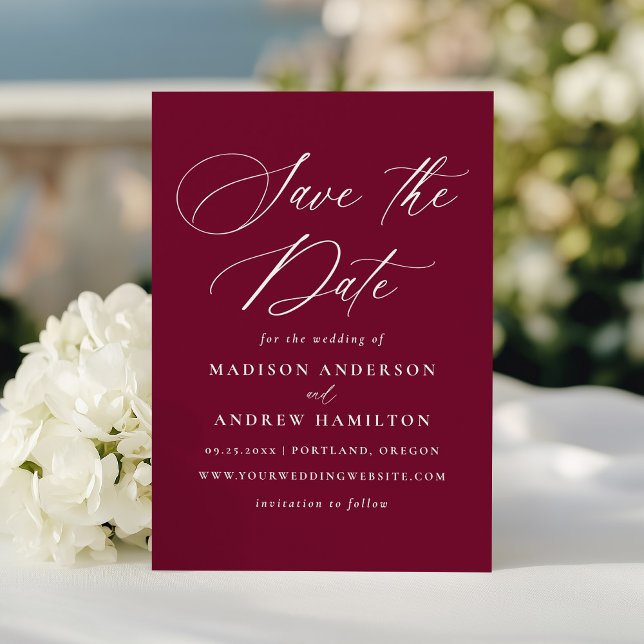 Reserve A Data Casamento de Borgonha da Caligrafia Elegante Moder (Criador carregado)