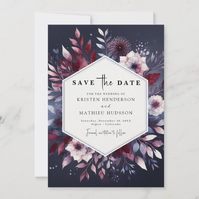 Reserve A Data Casamento de Borgonha Digital Chic (Frente)