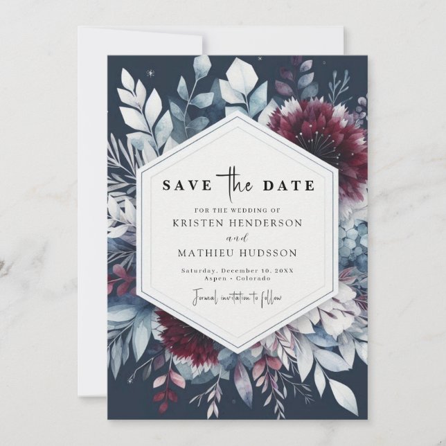 Reserve A Data Casamento de Borgonha Mínimo (Frente)