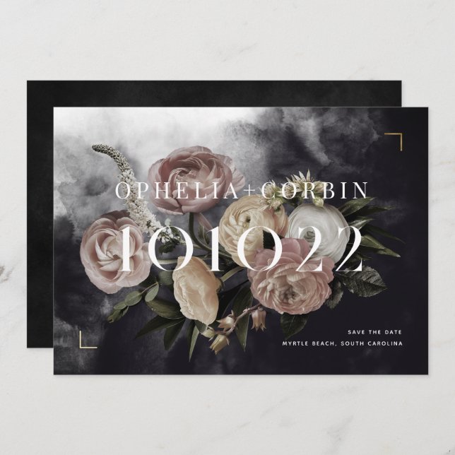Reserve A Data Casamento de Bouquet Rosa Negra-Fumaça (Frente/Verso)